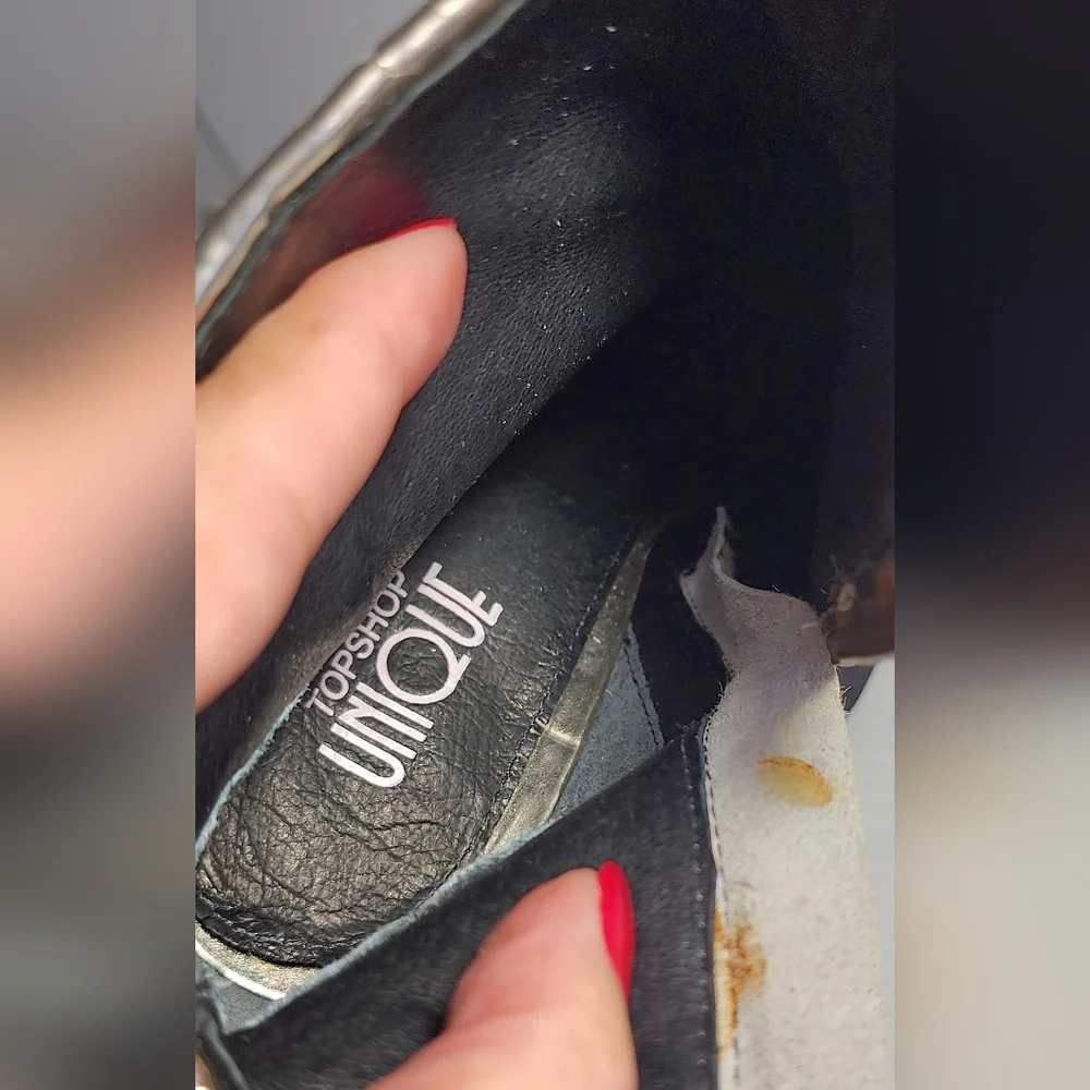 TOP SHOP UNIQUE Vintage Women Ankle Boots Size 7 Natural Material Zip Leather - Picture 11 of 12